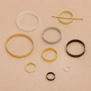 100pcs 10mm/14mm/18mm/22mm/26mm Brass Bead Frames, Round Spacer Beaded Frames Connectors, Round Linking Rings, Silver/Gold/Bronze