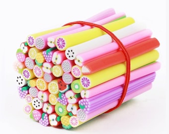 50 varillas de arcilla polimérica al por mayor: pequeñas varillas con forma de frutas, animales y flores para decoración de uñas, slime, manualidades con resina y accesorios de joyería DIY.
