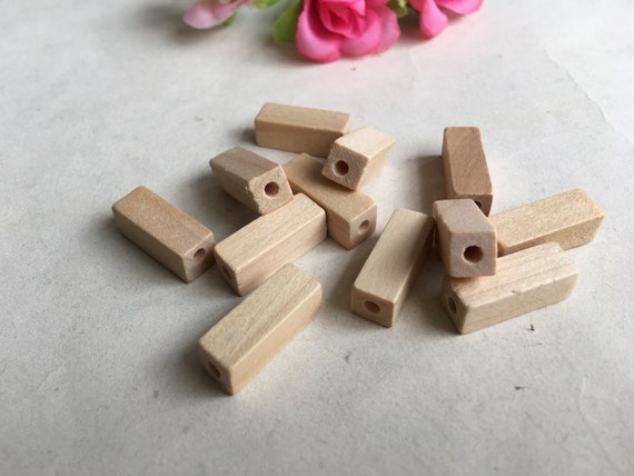 30pcs/pack Rectangular Wood Stick, Unfinished Natural Wooden Beads for Necklace, Painting Earrings, Handmade Craft 18x6.5mm