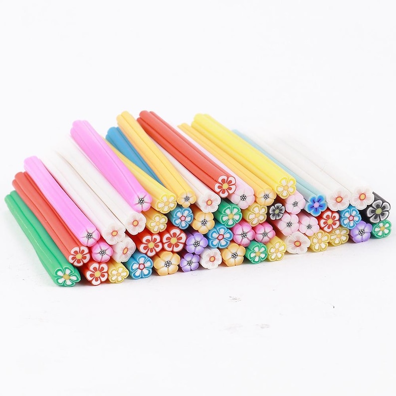 50pcs Pre-baked Polymer Clay Canes Ready for Nails, Assorted Fimo Canes Cutters, Fruit Canes Earrings, Nail Art Manicure Deco, Fimo Sticks Flower