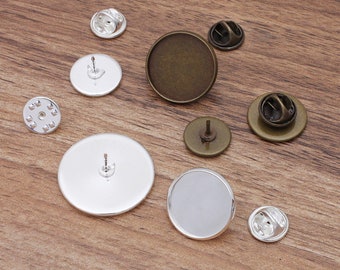 100sets 12mm/14mm/16mm/18mm/20mm/25mm Bronze/Silver Round Tie Tack Clutch Brass Lapel Pin Base Setting Cameo Cabochon Bezel