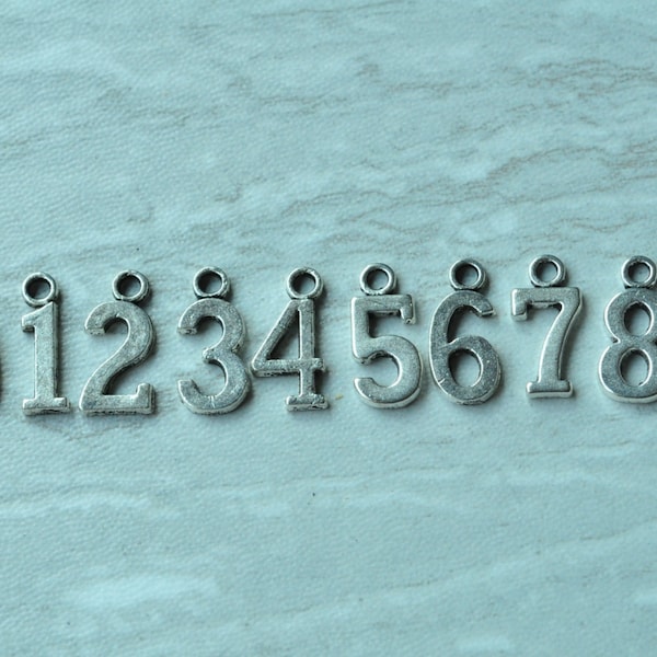 1set(10pcs) Antique Silver 10 Ten Arabic Numeral Number Charms 15x6.8mm