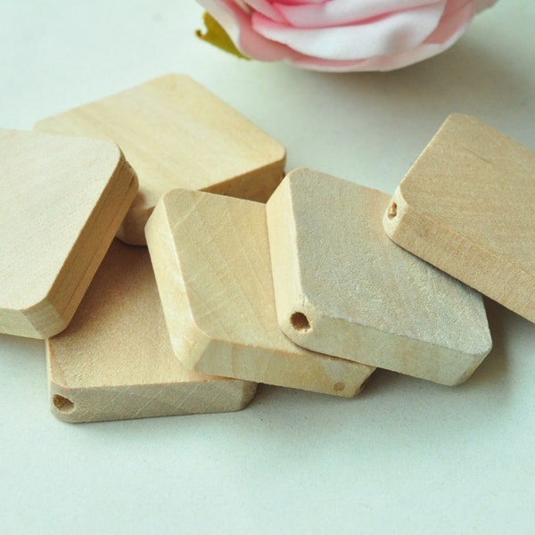 15pcs 30mm Natural Wood Bead Square Unfinished Wood Bead - No Varnish & No Lacquer 30x7mm