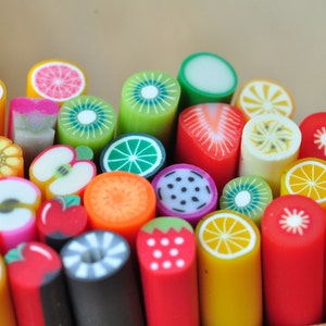 50pcs Pre-baked Polymer Clay Canes Ready for Nails, Assorted Fimo Canes Cutters, Fruit Canes Earrings, Nail Art Manicure Deco, Fimo Sticks