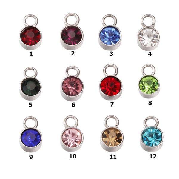 10pcs Mini 6mm Steel Crystal Birthstone Necklace Charm Jewelry Pendant, Permanent Gemstone Jewelry, Personalized Name Necklace Gift for Mom