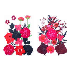 Fleurs pressées rouges, Fleurs pressées noires pour marque-page, Résine, Halloween, Vacances de Noël, Black Matters, Faire-part de mariage