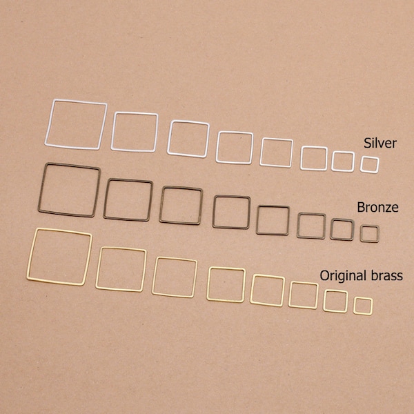 200pcs 10mm/12mm/14mm/16mm/18mm/20mm/25mm Brass Rings Square Loop Component Flat Closed Jump Ring Circle Connector