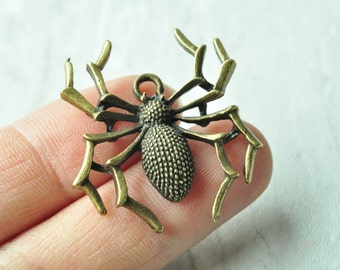 8pcs Antique Bronze 3D Spider Charms Pendants Creepy Halloween Scary Charms 31x34mm, Perfect Gift for Halloween Holiday Season