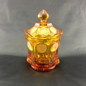 Fostoria Amber Coin Pattern Glass Candy Jar Dish