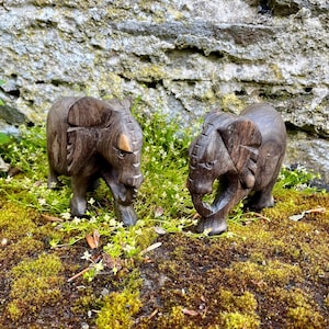Two Vintage Hand Carved Wooden Figural Elephants