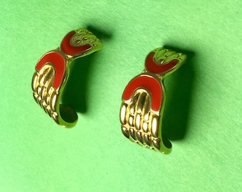 Retro Gold-Toned Earrings With Red Enameled Detail