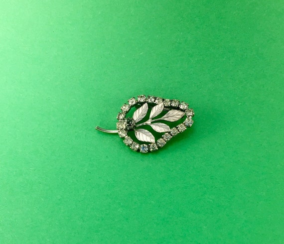 Rhinestone Brooch With Silver Leaves - image 2