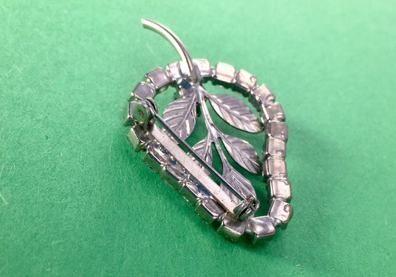 Rhinestone Brooch With Silver Leaves - image 4