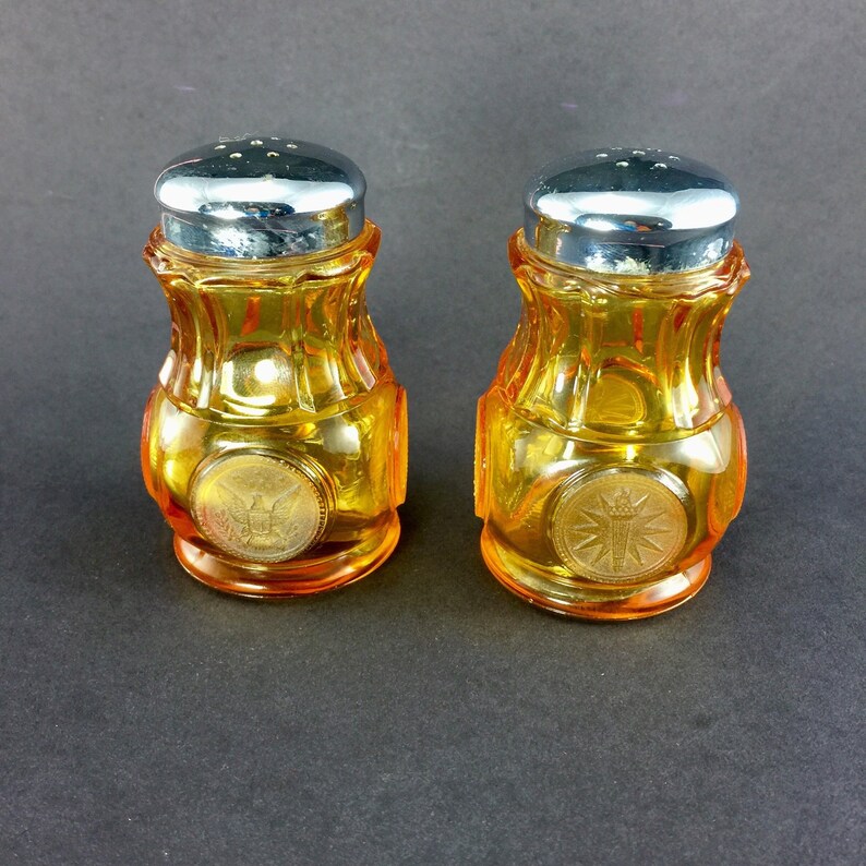 Fostoria Amber Coin Pattern Salt and Pepper Shakers Etsy