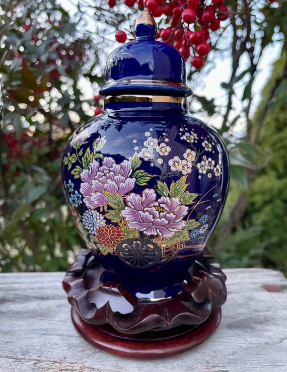 Cobalt Blue Japanese Kutani Ginger Jar and Meito Peacock Vase - Etsy