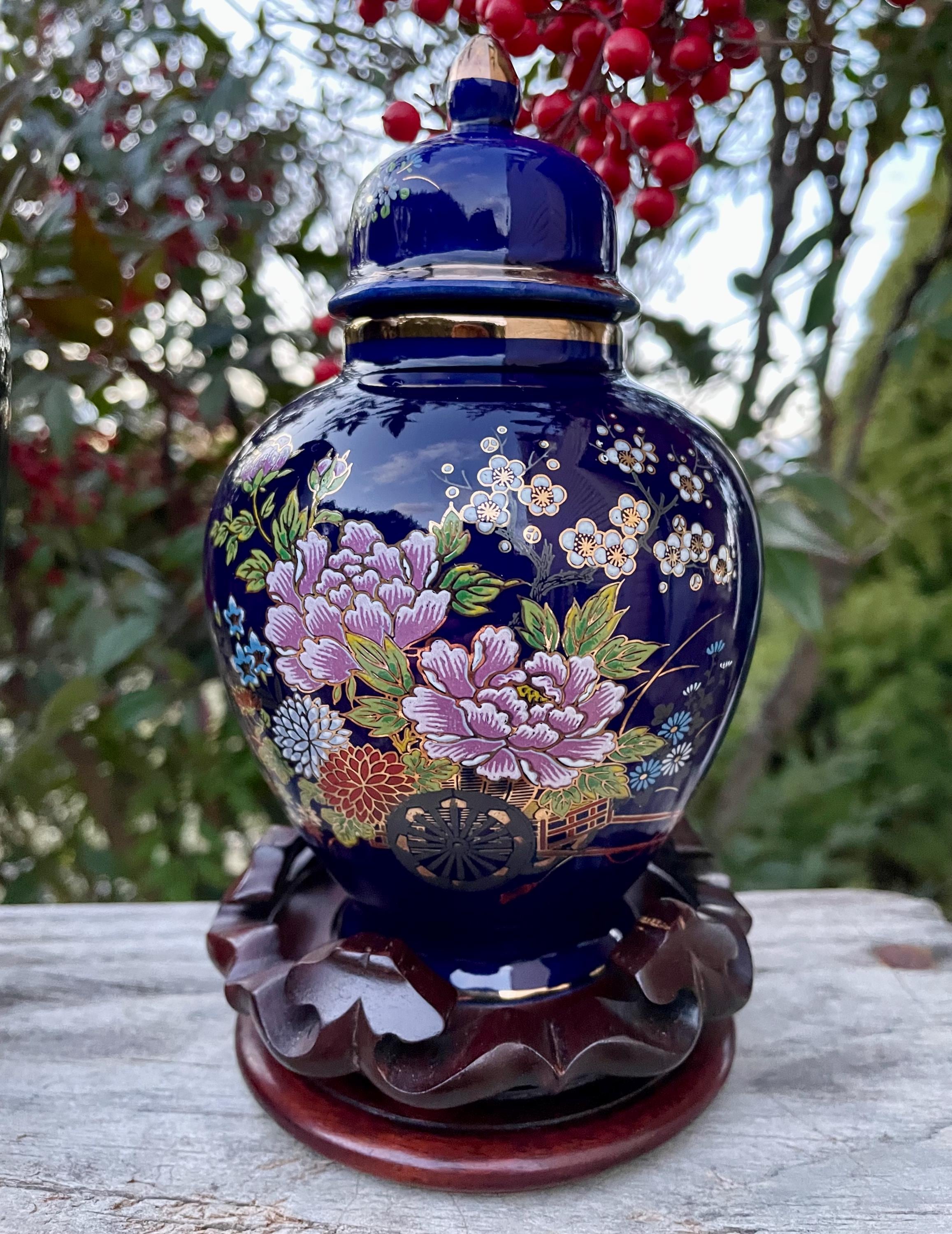 Cobalt Blue Japanese Kutani Ginger Jar and Meito Peacock Vase - Etsy
