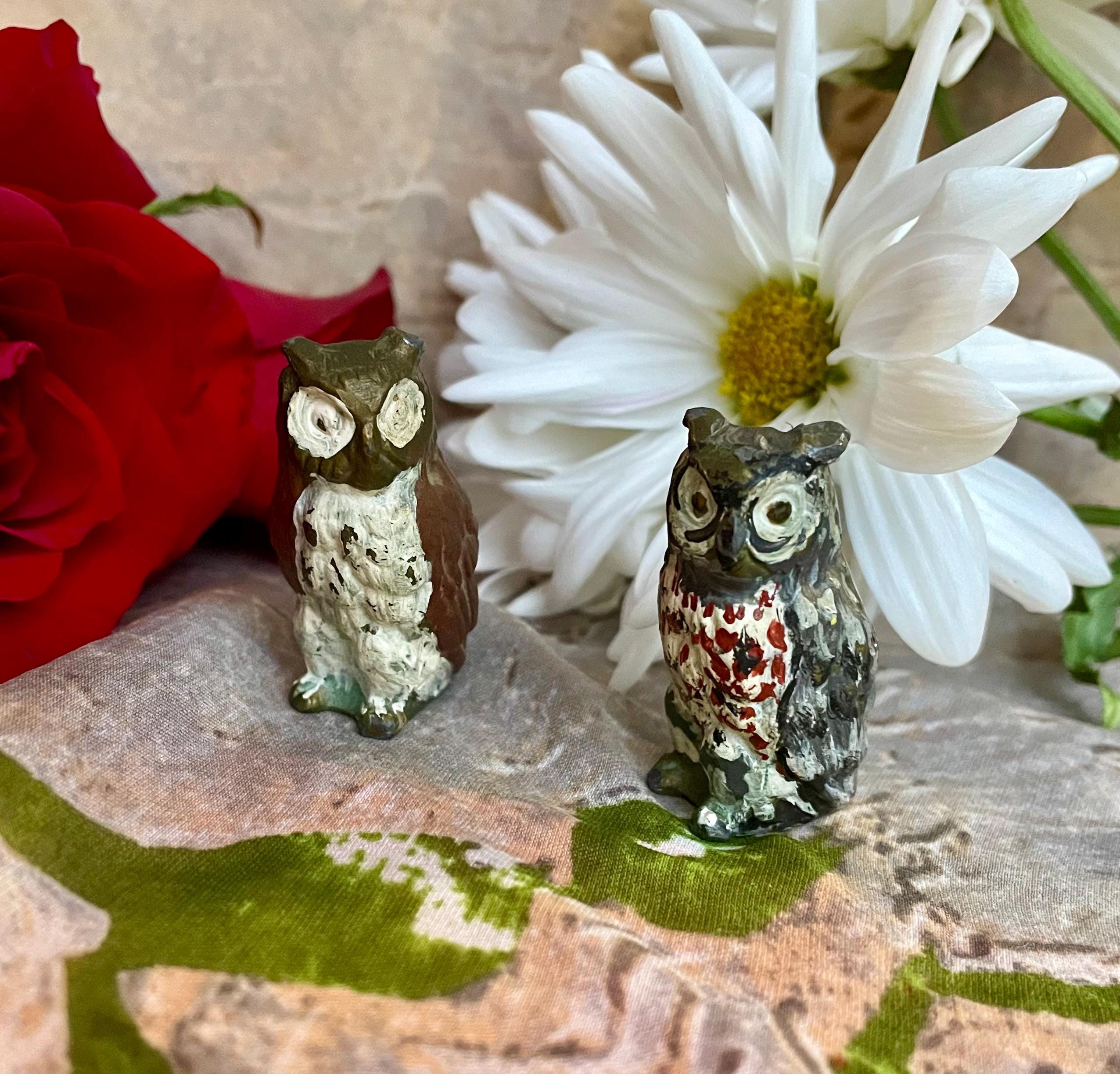 Two Vintage Cold-painted Bronze Owl Figurines