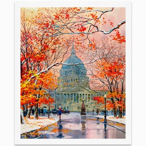 Winter in Washington DC Print from Watercolor Original Painting Artwork | Washington dc Poster | Washington DC Watercolor | Wall Decor