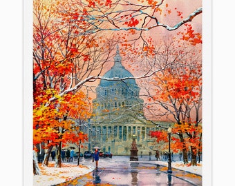 Winter in Washington DC Print from Watercolor Original Painting Artwork | Washington dc Poster | Washington DC Watercolor | Wall Decor