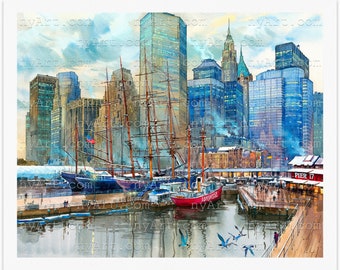 New York Pier 17 New York Print from Watercolor Original Painting Artwork | New York Poster | New York Watercolor | New York Wall Art