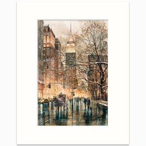 Winter Glow Sepia New York Print from Watercolor Original Painting Artwork New York Poster New York Watercolor New York Art image 2