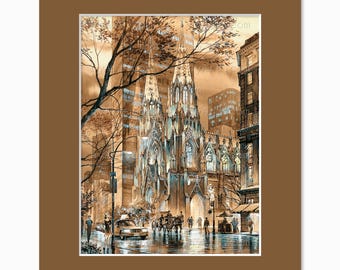 St. Patrick’s Cathedral Sepia – Watercolor Fine Art Print by Roustam Nour