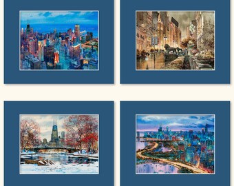 Chicago Landmarks Collection – Set of 4 Prints by Roustam Nour