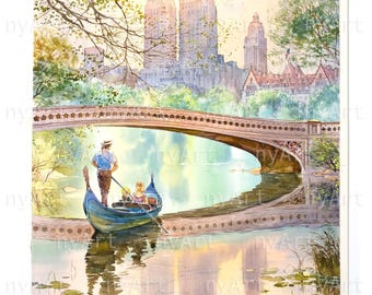 Central Park Bow Bridge – Original Watercolor by Roustam Nour