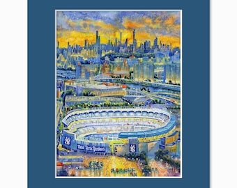 Yankee Stadium New York Skyline – Watercolor Fine Art Print by Russ Abrams
