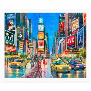 Impresión de Times Square de Nueva York a partir de una obra de arte original en acuarela / Póster de viaje de Times Square / Decoración de pared con el horizonte de la ciudad de Nueva York