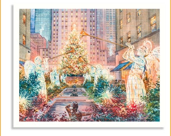 Christmas Tree New York Print from Watercolor Original Painting Artwork | New York Poster | New York Watercolor | New York Wall Art
