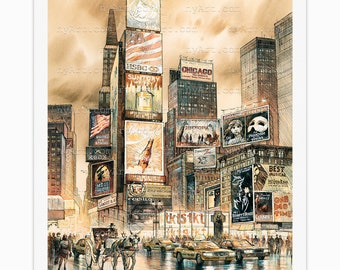 Times Square Sepia New York Print from Watercolor Original Painting Artwork | New York Poster | New York Watercolor | New York Wall Art