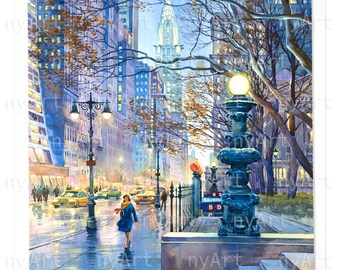 Chrysler Building from Bryant Park – Original Watercolor by Roustam Nour