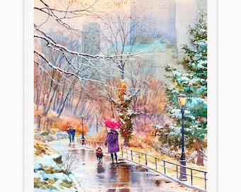 Winter in Central Park New York Print from Watercolor Original Painting Artwork | New York Poster | New York Watercolor | New York Wall Art