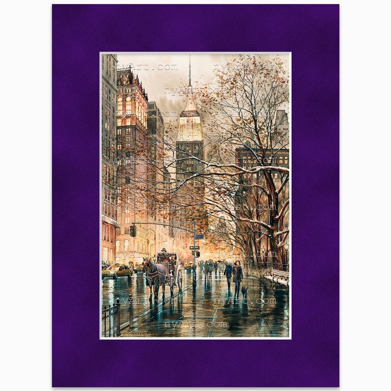 Winter Glow Sepia New York Print from Watercolor Original Painting Artwork New York Poster New York Watercolor New York Art mat Crocus 12x16