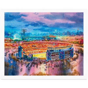 New York Shea Stadium Print from Watercolor Original Painting Artwork | Citi Field Travel Poster | New York City Mets Stadium Wall Art Decor