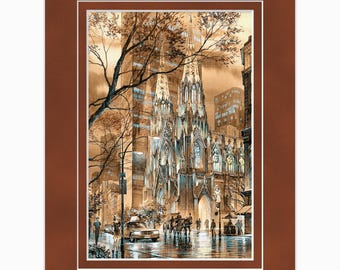 St. Patrick’s Cathedral Sepia – Watercolor Fine Art Print by Roustam Nour