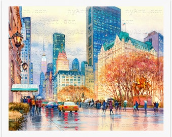 Impression de la Cinquième Avenue, New York à partir d'une oeuvre de peinture originale à l'aquarelle | affiche de New York | Aquarelle de New York | Art mural new-yorkais