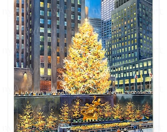 Rockefeller Center Skating Rink – Original Watercolor by Roustam Nour