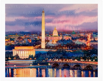 Capitol Hill in the Evening Washington DC Print from Watercolor Original Painting Artwork | Washington dc Poster | Washington DC Watercolor