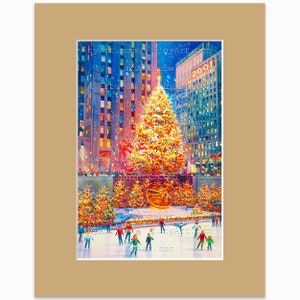 Rockefeller Center Christmas Tree New York Print from Watercolor Original Painting Artwork New York Poster New York Wall Art mat Sand Trap 11x14