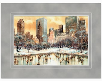 Central Park Wollman Rink Sepia – Watercolor Fine Art Print by Roustam Nour
