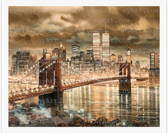 Brooklyn Bridge Sepia New York Print from Watercolor Original Painting Artwork | New York Poster | New York Watercolor | New York Wall Art