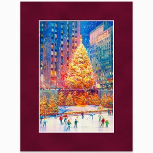 Rockefeller Center Christmas Tree New York Print from Watercolor Original Painting Artwork New York Poster New York Wall Art mat Berry 12x16