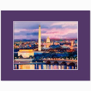 Washington DC Twilight View – Watercolor Fine Art Print by Roustam Nour