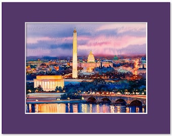 Washington DC Twilight View – Watercolor Fine Art Print by Roustam Nour