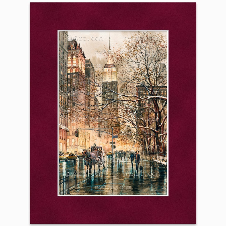 Winter Glow Sepia New York Print from Watercolor Original Painting Artwork New York Poster New York Watercolor New York Art mat Berry 12x16