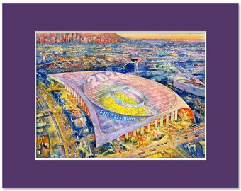 SoFi Stadium Los Angeles Skyline – Watercolor Fine Art Print by Russ Abrams