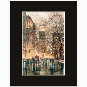 Winter Glow Sepia New York Print from Watercolor Original Painting Artwork New York Poster New York Watercolor New York Art mat Black 11x14