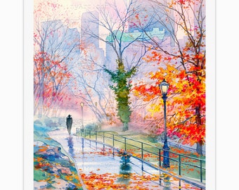 Fall in Central Park New York Print from Watercolor Original Painting Artwork | New York Poster | New York Watercolor | New York Wall Art